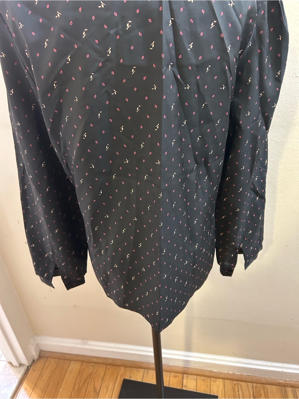 Black Ruffle-Neck Long Sleeve Blouse with Pink  Print* - Picture 11 of 14